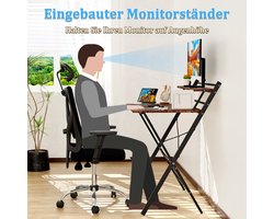 Bureau – Computerbureau – Bureautafel – Werkplek – Opvouwbaar – Ruimtebesparend – Stevig Legeringsstaal Frame – Ingebouwde Plank en Monitorstandaard