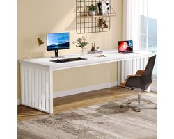 Bureau - Computerbureau - Kantoor Tafel - Werktafel - 180x60cm - Metaal Frame - Rechthoekig - voor Thuiswerkplek - Vergadertafel - Robuust - Wit