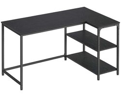 Bureau Computerbureau Ruim tafelblad Opbergrek links of rechts te monteren Middelste plank met 3 verstelbare hoogtes Met verstelbare poten Gemakkelijk te monteren en reinigen Geschikt voor studeren, werken en gamen 120 x 80 x 76 cm Zwart