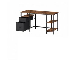 Bureau Computerbureau Schrijfbureau 60x140x76cm Bruin + Zwart Met verstelbare vloerbeschermers 3 planken en 2 laden Middelste plank afneembaar Laden links of rechts te plaatsen Geschikt voor thuiswerkruimte en woonkamer
