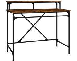 Bureau | Computerbureau | Tafel 100x50x90 cm bewerkt hout en ijzer gerookt eikenkleurig