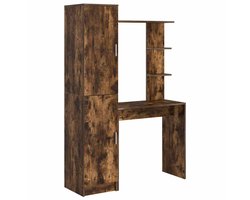 Bureau | Computerbureau | Tafel met opbergruimte met plank 2 st Gerookt eiken