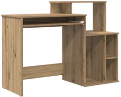 Bureau | Computerbureau | Tafel met Opbergruimte met plank artisanaal eikenkleurig
