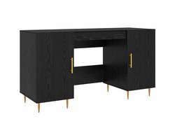 Bureau | Computerbureau | Tafel met plank met opslag Zwart eiken Bewerkt hout