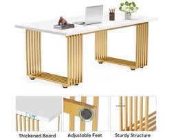 Bureau - Computertafel - Bureautafel - Game Bureau - 70.9" - Moderne Houten Gaming Gureau - met Gouden Metalen Poten – Stijlvolle Werkplek & Kleine Vergadertafel
