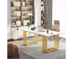 Bureau - Computertafel - Bureautafel - Game Bureau - 70.9" - Moderne Houten Gaming Gureau - met Gouden Metalen Poten – Stijlvolle Werkplek & Kleine Vergadertafel