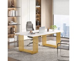 Bureau - Computertafel - Bureautafel - Game Bureau - 70.9" - Moderne Houten Gaming Gureau - met Gouden Metalen Poten – Stijlvolle Werkplek & Kleine Vergadertafel