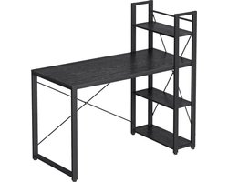 Bureau, computertafel met legplanken rechts of links, 120 cm brede bureautafel, voor werkkamer, thuiskantoor, eenvoudige montage, ebbenhout zwart