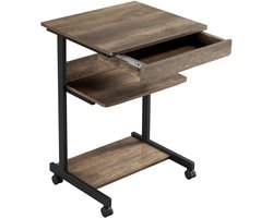 Bureau, computertafel op wielen, bureau met toetsenbordlade en open vak, industrieel design, 56 x 51 x 79 cm, voor thuiskantoor, werkkamer