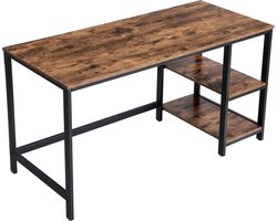 Bureau, Computertafel, Pc-Tafel, Kantoortafel, Met 2 Planken Rechts Of Links, Voor Kantoor, Woonkamer, Stalen Frame, Ä°ndustrieel Ontwerp, Vintage Bruin-Zwart