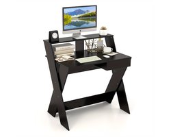Bureau – Computertafel – Schrijftafel – Werkplek – Kantoortafel – Met Lade – Monitorverhoger – Compact Zwart MDF