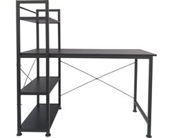 Bureau computertafel Stoer - 3 opbergplanken - industrieel modern - metaal hout - zwart