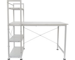 Bureau computertafel Stoer - 3 opbergplanken - industrieel modern wit - metaal hout