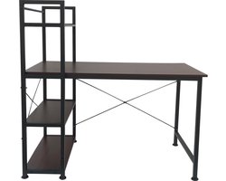 Bureau computertafel Stoer - 3 opbergplanken - industrieel vintage bruin - metaal hout