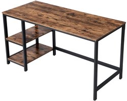 Bureau Computertafel Werktafel Schrijftafel 140 x 60 x 75cm Met Links of Rechts Plaatsbare Opbergplank Stevig Metalen Frame Modern Minimalistisch Ontwerp Geschikt voor Kantoor Woonkamer Keuken Studie Bruin+Zwart
