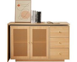 Bureau - Draaibaar Hoekbureau En Arbeidstafel Met Rotan - Hout Natural