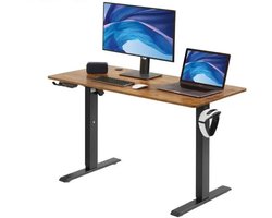 Bureau Elektrisch Verstelbaar - Zit of Sta Bureau - 140x70 cm - Hoogte Verstelbaar - Massief Hout - Zwart Bruin
