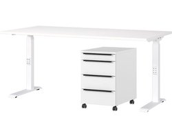 Bureau en ladekast Hermoso | 217x80x71-91cm | handmatig verstelbaar | wit - Germania - Bureau - Wit - MDF; Metaal