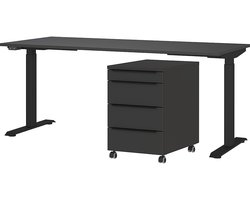 Bureau en ladekast Hermoso | 237x80x72-118cm | elektrisch verstelbaar | Grafiet - Germania - Bureautafels - Antraciet - Metaal; Spaanplaat