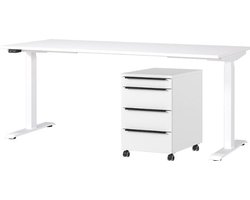 Bureau en ladekast Hermoso | 237x80x72-118cm | elektrisch verstelbaar | Wit - Germania - Bureau - Wit - MDF; Metaal