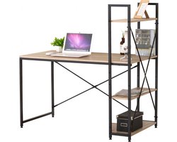 Bureau - (Extra Stevig) - Metaal/Hout - Zwart - 120x64x120 cm - Computertafel met planken - Thuiskantoor - Industrieel - Hoogwaardige Kwaliteit - Bureautafel - Thuiswerkplek