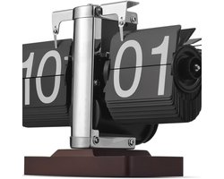 Bureau Flip Klok - Vintage Digitale Tafelklok - Roestvrij Staal Met Houten Basis - Mechanisch Page Turner Design - Batterij Aangedreven - Retro Decoratie - Cadeau Idee