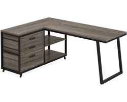Bureau - Game Bureau - Hoekbureau - Gaming Bureau - 3 Lades - 53 Inch Breed - L-Vormig Bureau - Reversibel Ontwerp - Computertafel - Industrieel Kantoormeubilair - Grijze Afwerking