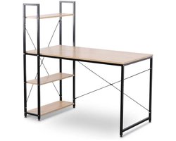 Bureau - Hoekbureau - Computertafel - Office Bureau - met 4 Planken – Compact Werkstation –Voor Gaming - Studeren - Kantoor – Laptop of PC Tafel – E1 Hout & Metaal – 120x64x120 cm - Licht Eiken en Zwart