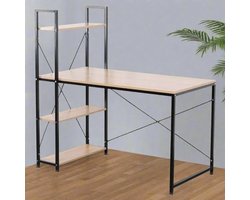 Bureau - Hoekbureau - Computertafel - Office Bureau - met 4 Planken – Compact Werkstation –Voor Gaming - Studeren - Kantoor – Laptop of PC Tafel – E1 Hout & Metaal – 120x64x120 cm - Licht Eiken en Zwart