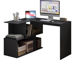 Bureau Hoekbureau Werkbureau PC laptoptafel, met legplanken, MDF-Zwart