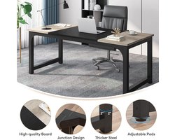 Bureau – House&Garden industriële computer bureau 180x80x75 cm – groot werkbureau voor thuis kantoor – vintage grijs/zwart – stevig metalen frame – houten blad – computertafel met lade – vergadertafel – home office desk