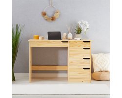 Bureau HUGO van massief grenenhout in naturel met 5 lades