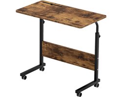 Bureau In hoogte verstelbaar laptoptafel, computertafel met tabletsleuf, 80 x 40 cm, pc-tafel, banktafel, verzorgingstafel, bijzettafel met wieltjes, vintage bruin