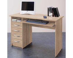 Bureau Jils 110cm met 4 lades - eik - Emob - Bureau - Bruin - Spaanplaat
