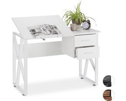 bureau kantelbaar - met opbergruimte - 2 lades - verstelbaar - 75 x 110 x 55 cm - wit