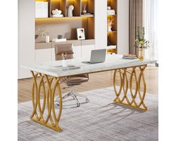 Bureau – Kantoorbureau – Schrijftafel – Computertafel – Vergadertafel – 160x80x75 cm – Met Metaal En Marmerlook