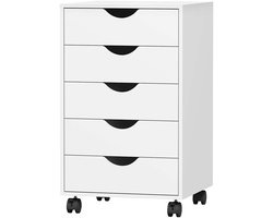 Bureau kast Archiefkast Verrijdbare Opbergkast 40x40x67cm Wit Met 5 Lades en Wielen Compact Formaat Geschikt voor de Meeste Ruimtes Stevig Houten Frame Strak Modern Ontwerp Geschikt voor Thuis Kantoor en Studiekamer