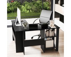Bureau L-vorm, hoekbureau met 2 kabeldaten en opbergvakken, hoektafel, computertafel, kantoortafel voor thuis of op kantoor, 130 x 130 x 74 cm (zwart)