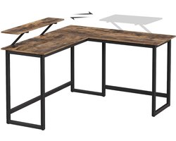 bureau, L-vormig computer bureau met beweegbare monitor bevestiging, 140 x 130 x 89 cm, hoek bureau, kantoor, studie, gaming, ruimtebesparing, eenvoudige installatie, metaal, vintage, LWD56X