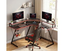 Bureau L Vormig Computertafel 128 X 128 Cm Met Monitorstandaard Metaal Zwart Voor Gaming En Werkplek Met Stopcontacten En Usb Aansluitingen
