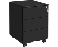 Bureau Ladeblok Verrijdbaar - Incl. Slot - Ladekast - Archiefkast - Kantoor - Industrieel - 3 Schuiflades - Metaal - Zwart - 39x45x55- Zwart