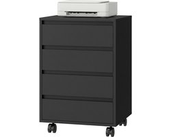 Bureau Ladeblok Verrijdbaar - Ladekast - Archiefkast - Kantoor - Industrieel - 4 Schuiflades - Zwart - 46x40x65- Zwart