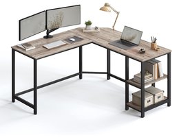 Bureau - Laptop tafel - L-vormig - Hout/Metaal - Grijs/Zwart - 138x138x75