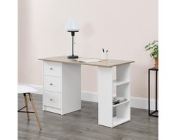 Bureau Lemberg met 3 lades 120x49x72 cm wit en eiken