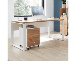 Bureau Lloris 158cm - wit/eik - Germania - Bureautafels - Wit; Bruin - Spaanplaat