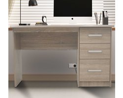 Bureau Mateo 121x60x75cm met drie lades - eikdecor - Rousseau - Bureau - Bruin - MDF