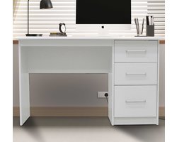 Bureau Mateo 121x60x75cm met drie lades - wit - Rousseau - Bureau - Wit - MDF