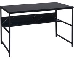 Bureau MCW-K80, bureau computer bureau werkblad, metaal MDF 120x60cm ~ marmer look zwart