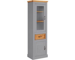 Bureau met 1 deur en 1 lade in grenen en rotan espresso