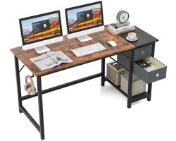 Bureau met 2 Laden 140 cm Lange Computertafel met Hoofdtelefoonhaak en Opbergvak Bureautafel Grote PC-Tafel Werktafel voor Kantoor